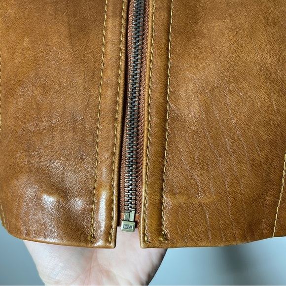 Vintage Anne Klein Longer Line Camel Faux Belted Leather Jacket Sz M - Picture 10 of 15